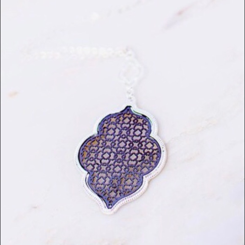 Gun metal filigree pendant necklace